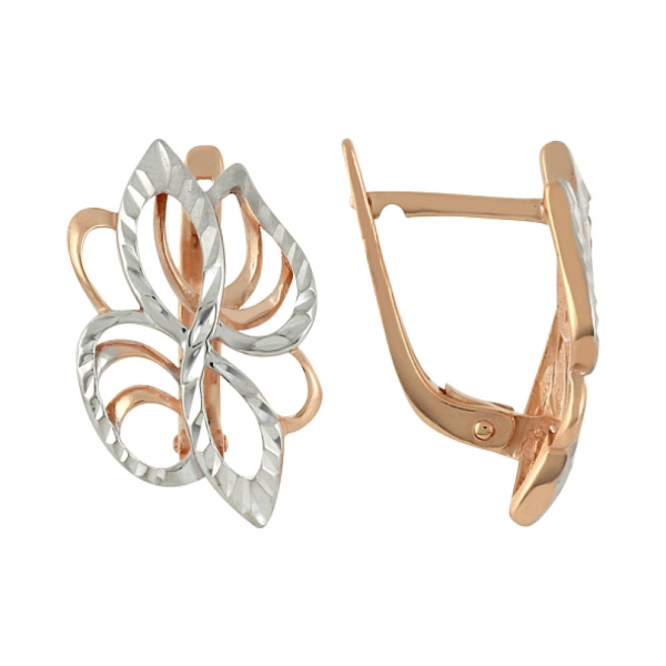 Золотые серьги без камня с алмазкой № 101543