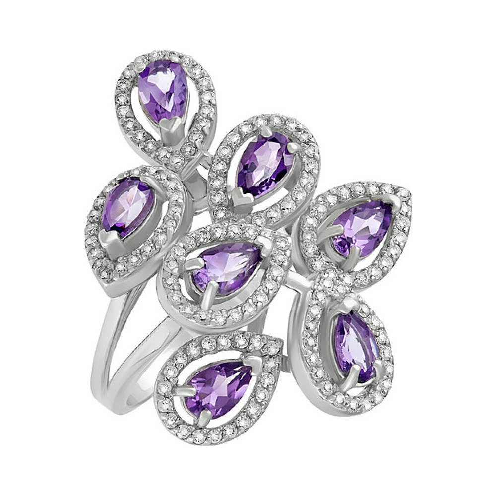 Серебряное кольцо с аметистом и фианитом № 134197