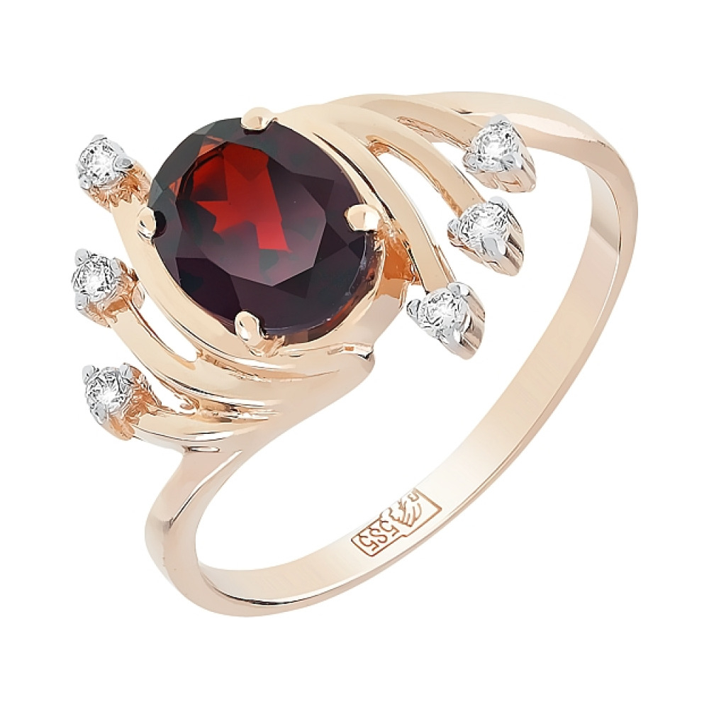 Золотое кольцо с гранатом и фианитом № 84853