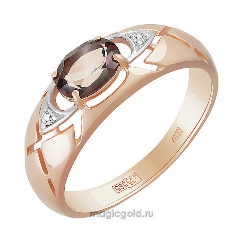 Золотое кольцо с раухтопазом и фианитом № 139064