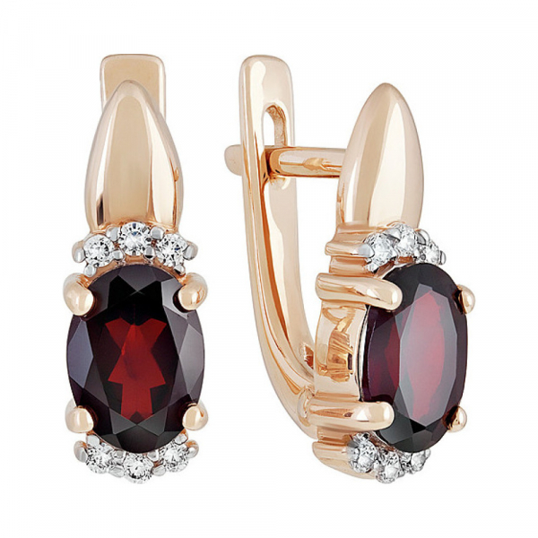 Золотые серьги с гранатом и фианитом № 137844