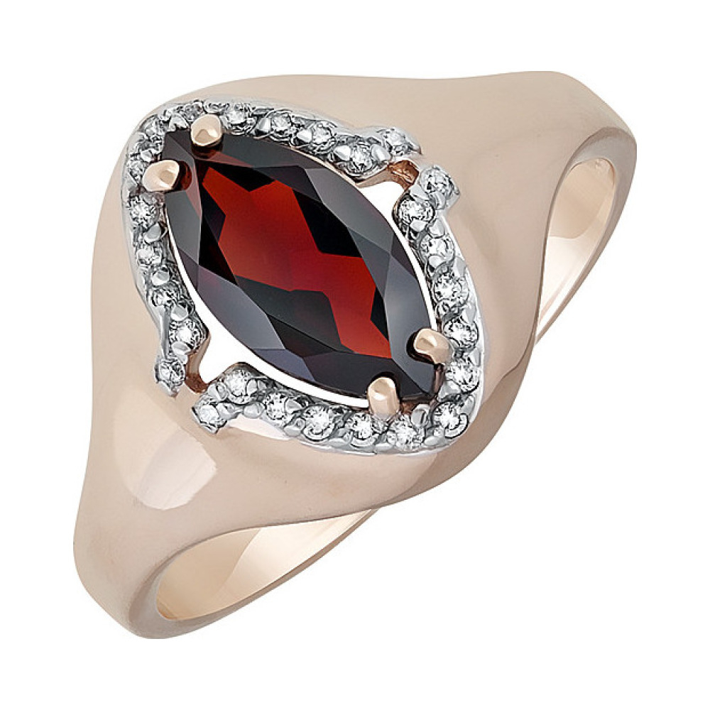 Золотое кольцо с гранатом и фианитом № 134833