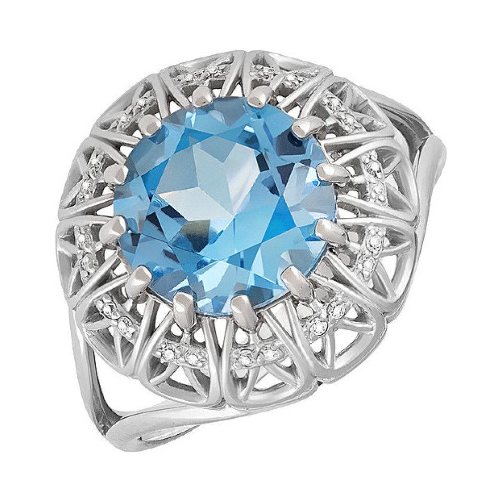 Серебряное кольцо с топазом и фианитом № 129600