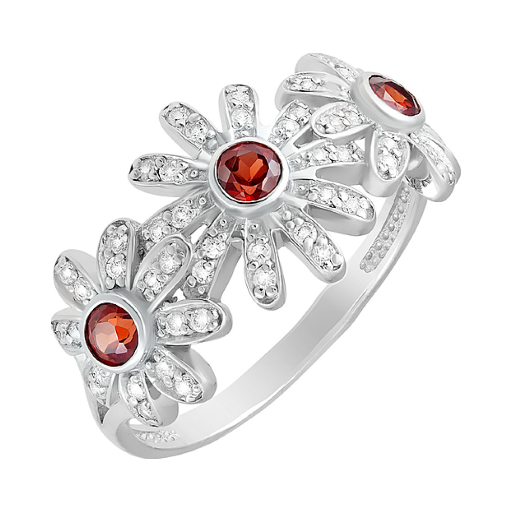 Серебряное кольцо с гранатом и фианитом № 124636