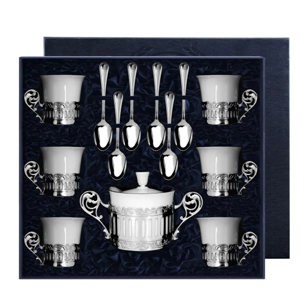 Набор Богема из 13 предметов: ложки, чашки, сахарница из серебра 925 пробы