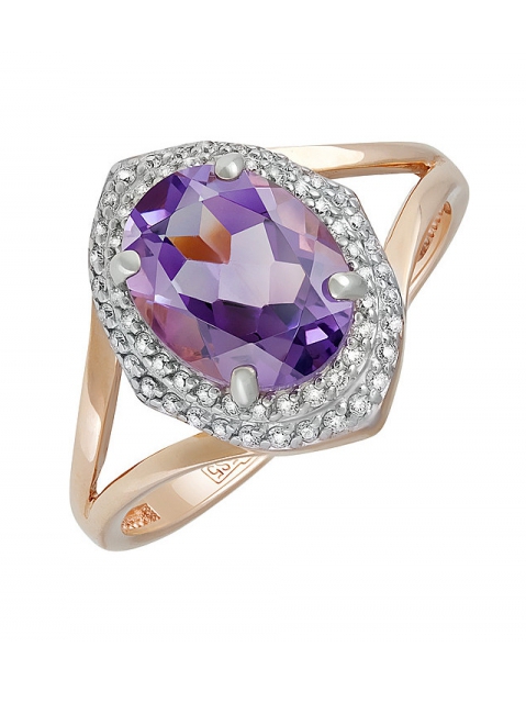 Золотое кольцо с аметистом и фианитом № 131596