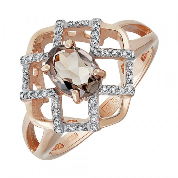 Золотое кольцо с раухтопазом и фианитом № 135490