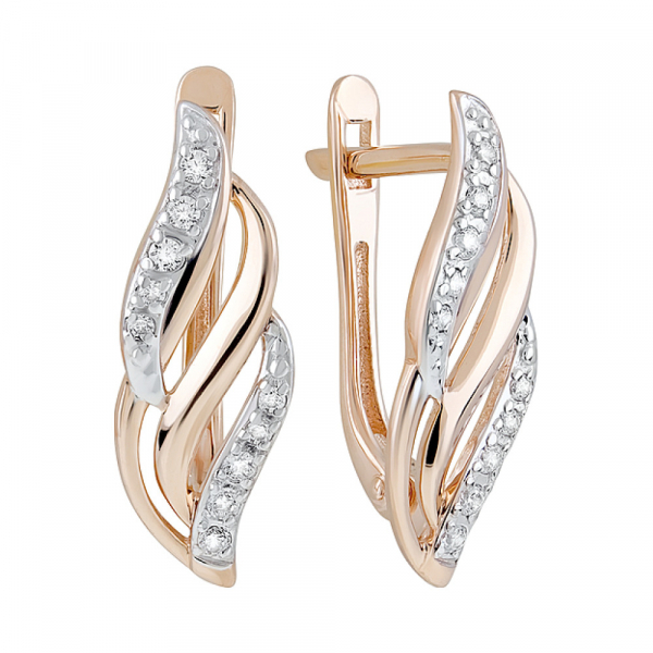 Золотые серьги с фианитами № 109604