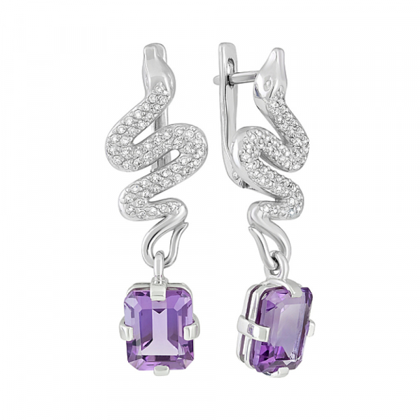 Серебряные серьги с аметистом и фианитом № 128137