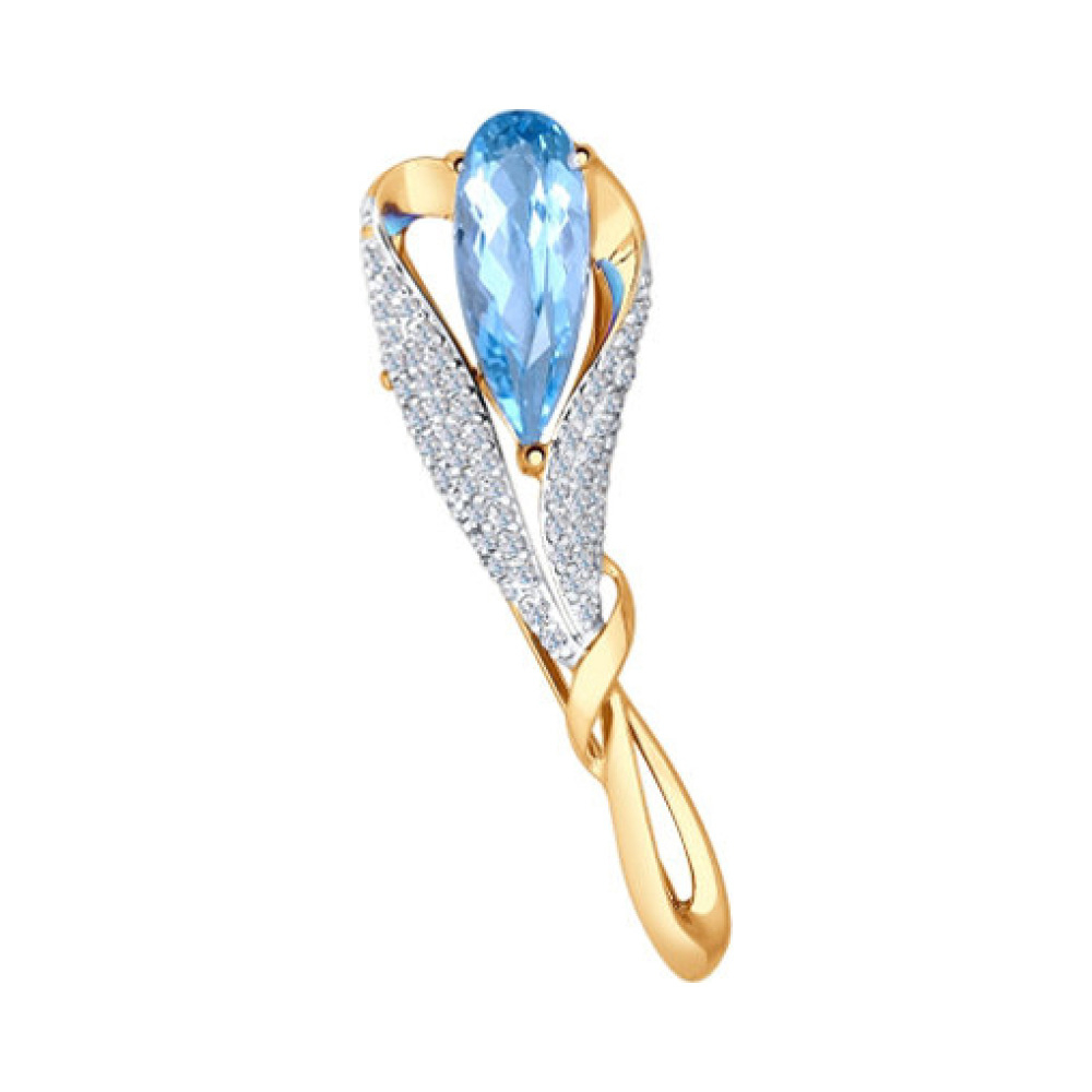 Золотая брошь с топазом и фианитом № 140402