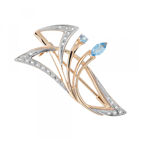 Золотая брошь с топазом и фианитом № 122981