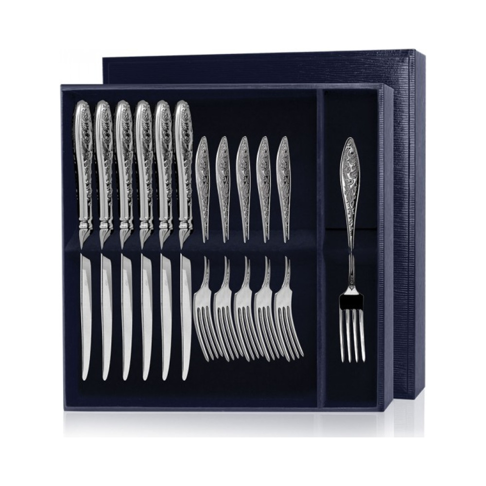 Серебряный десертный набор «Морозко» 12 предметов (вилки и ножи)