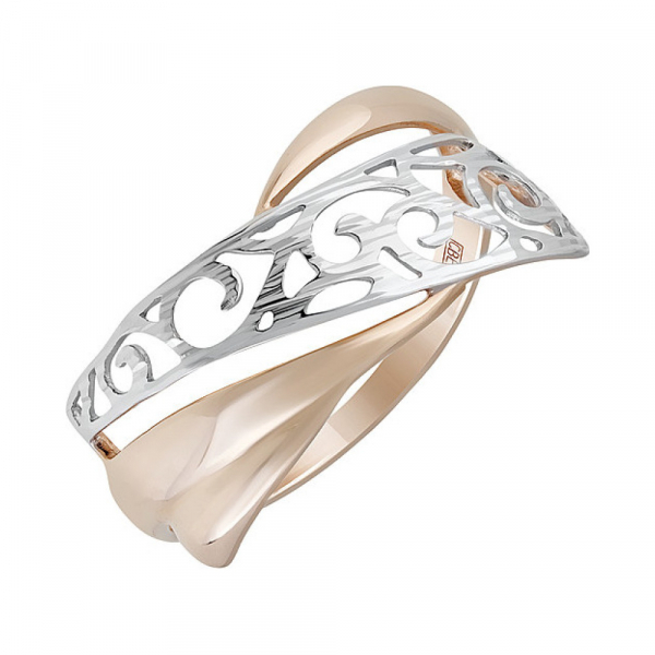 Золотое кольцо без камня с алмазкой № 135426