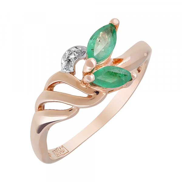 Золотое кольцо с бриллиантом и изумрудом № 24878