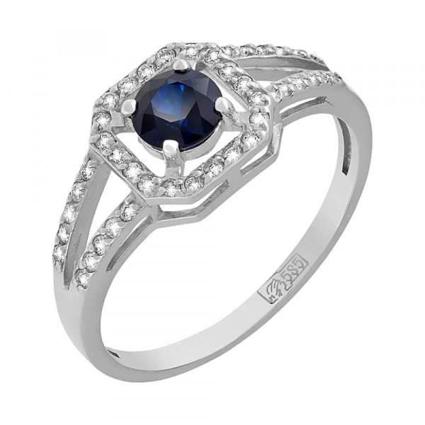 Золотое кольцо с бриллиантом и сапфиром № 119234