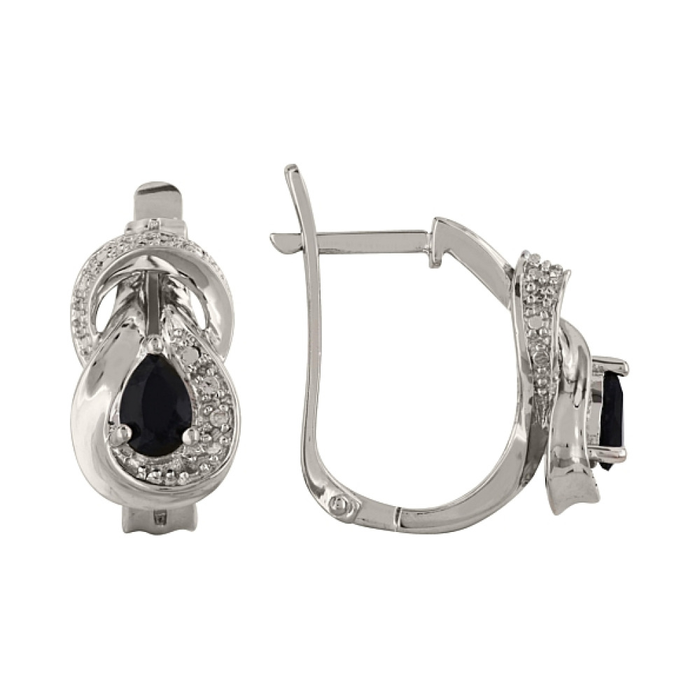 Серебряные серьги с сапфиром и фианитом № 100814