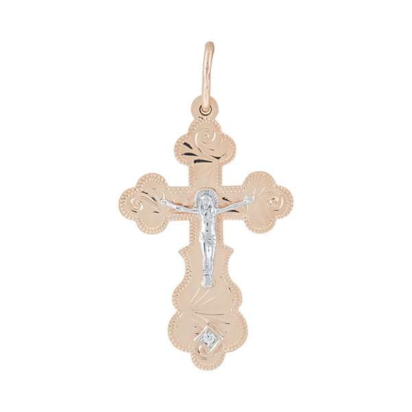 Крест с ручной разгравировкой с фианитом № 127619