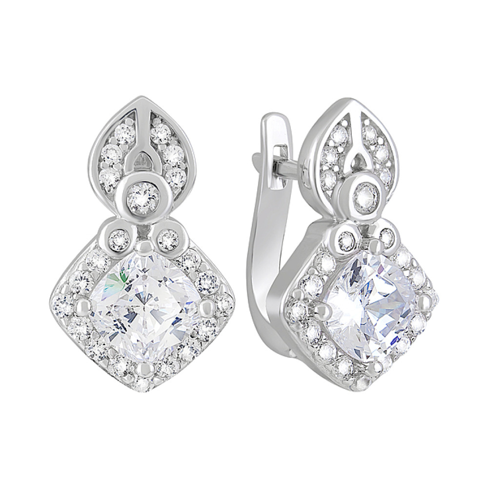 Серебряные серьги с фианитами № 127748