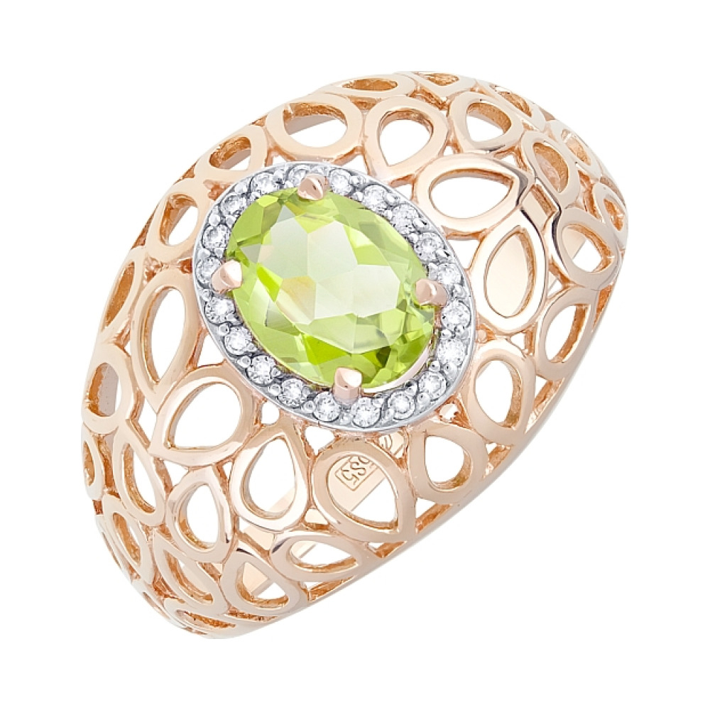 Золотое кольцо с хризолитом и фианитом № 119962