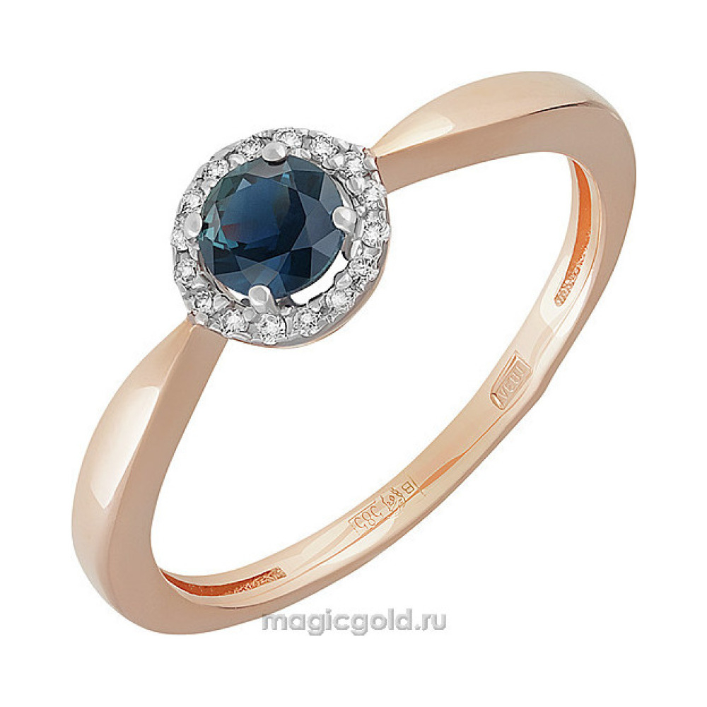 Золотое кольцо с бриллиантом и сапфиром № 156614