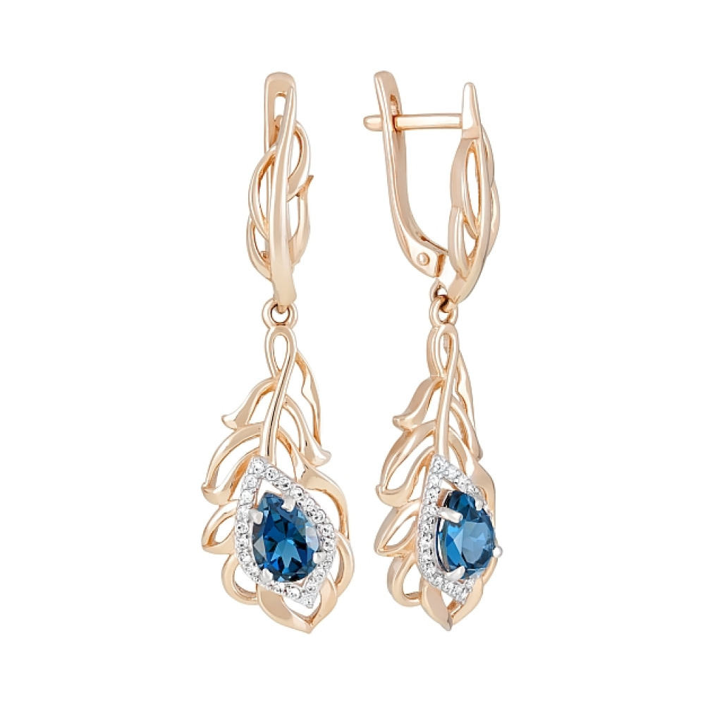 Золотые серьги с топазом и фианитом № 121124