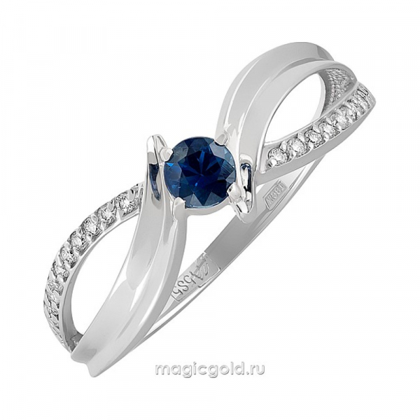 Золотое кольцо с бриллиантом и сапфиром № 138973