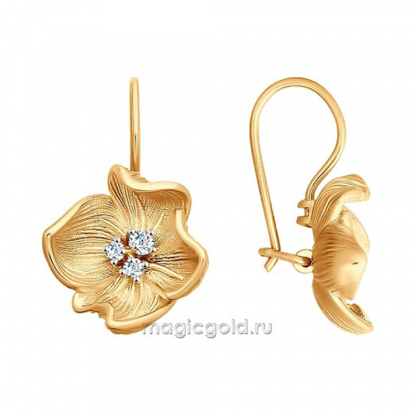 Золотые серьги с фианитом № 163968