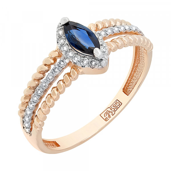 Золотое кольцо с бриллиантом и сапфиром № 118293