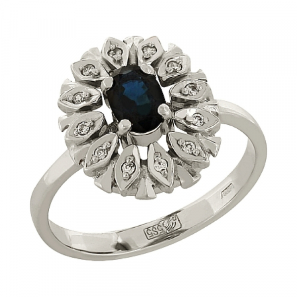 Золотое кольцо с сапфиром и фианитом № 69299