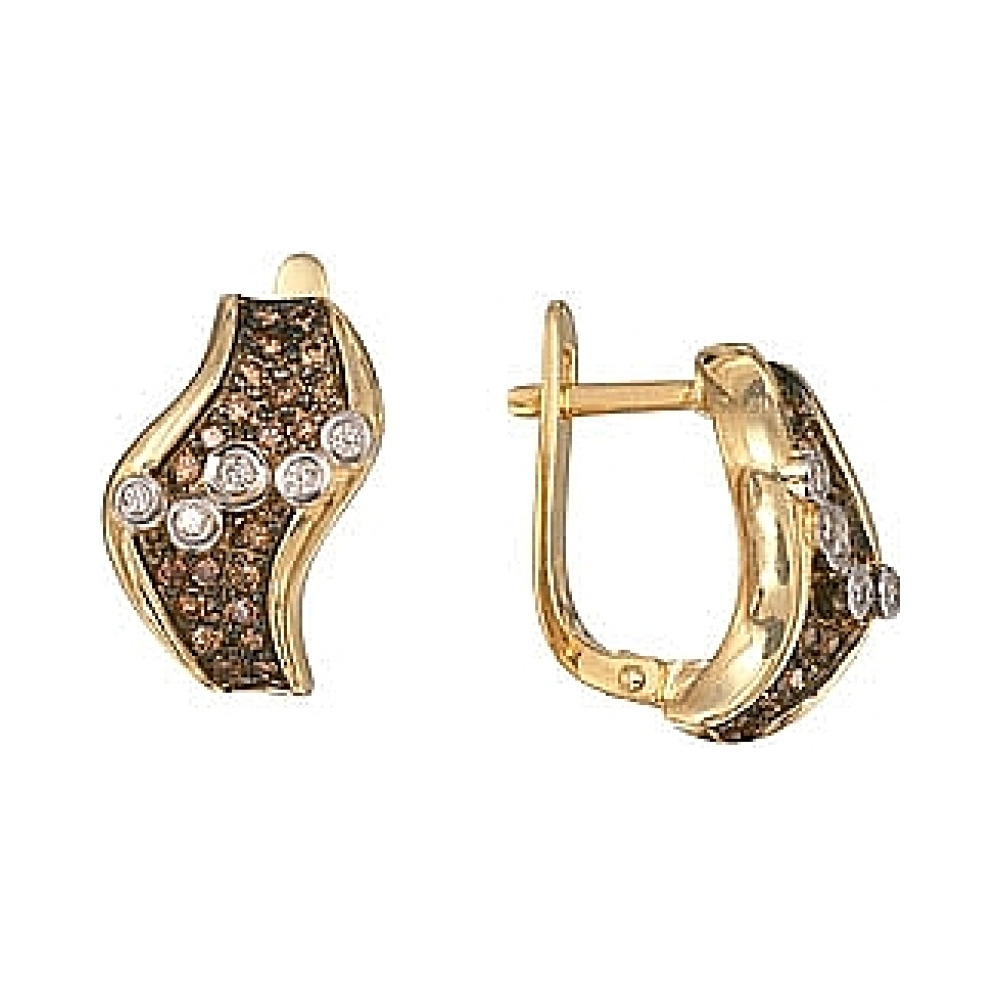 Золотые серьги с бриллиантом коньяк № 6956