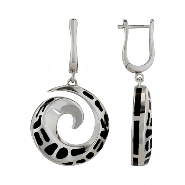 Серебряные серьги с каучуком № 99389