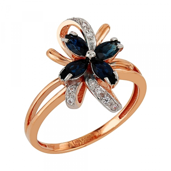 Золотое кольцо с сапфиром и фианитом № 113778