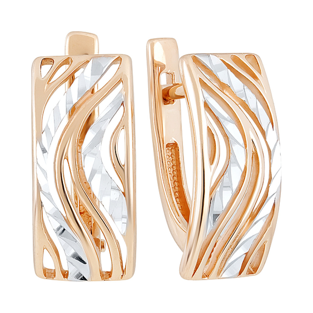 Золотые серьги без камня с алмазкой № 129797