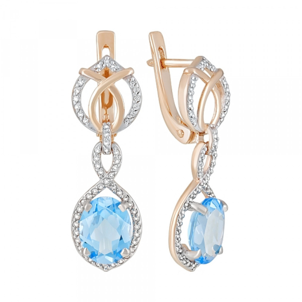 Золотые серьги с топазом и фианитом № 121068