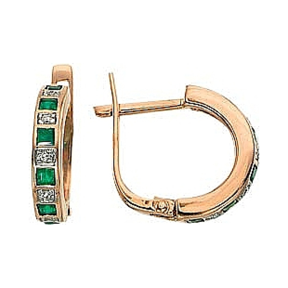 Золотые серьги с бриллиантом и изумрудом № 3494