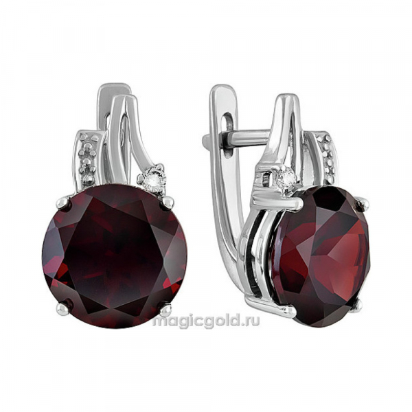 Серебряные серьги с гранатом и фианитом № 132774