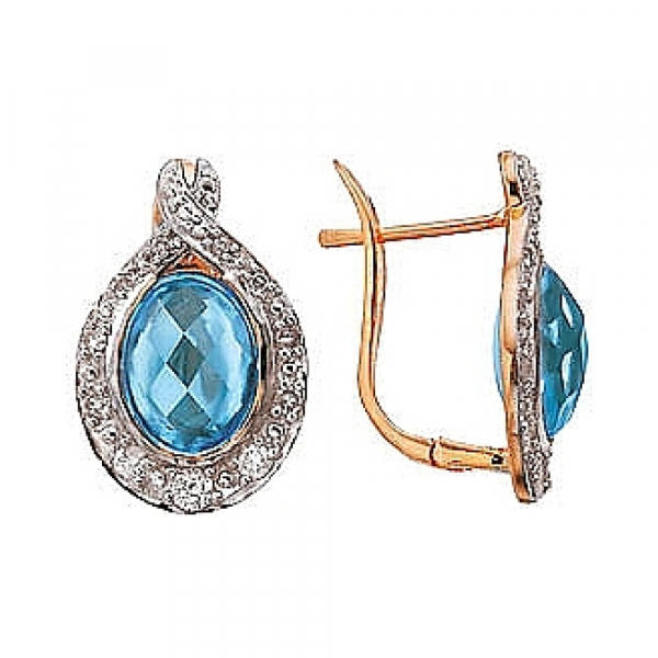 Золотые серьги с бриллиантом и топазом № 34302