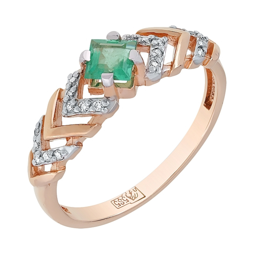 Золотое кольцо с бриллиантом и изумрудом № 114631