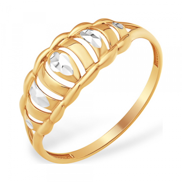 Золотое кольцо без камня с алмазкой № 163163