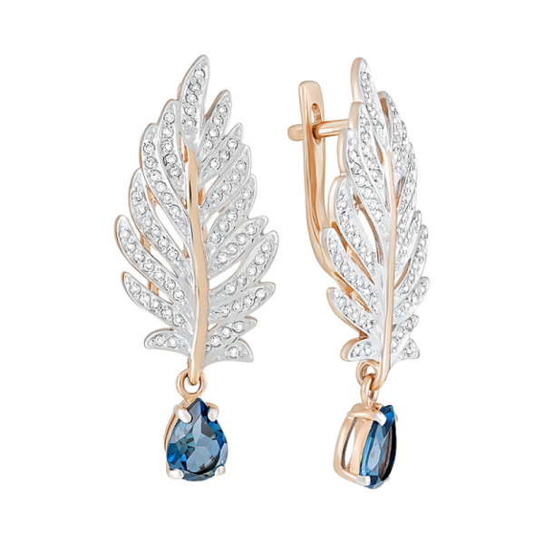 Золотые серьги с топазом и фианитом № 124484