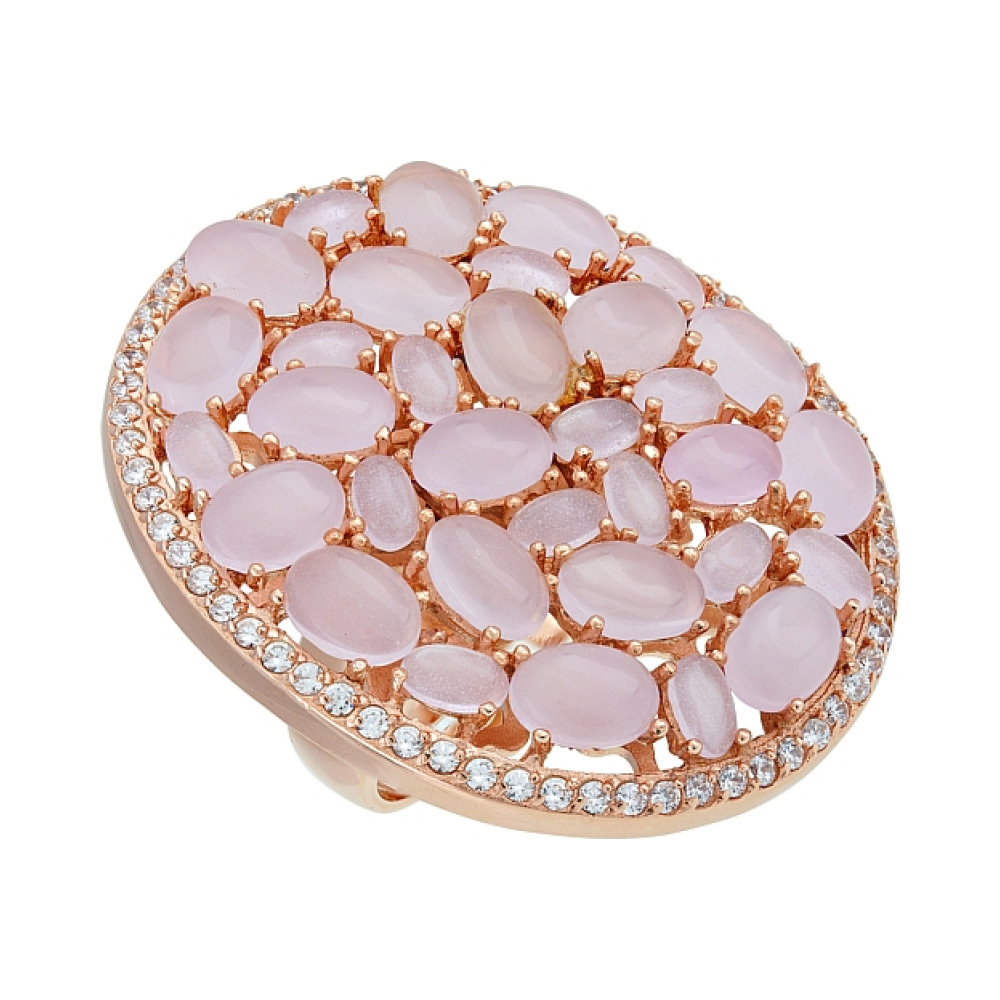 Серебряное кольцо с фианитом и золотым покрытием № 115637