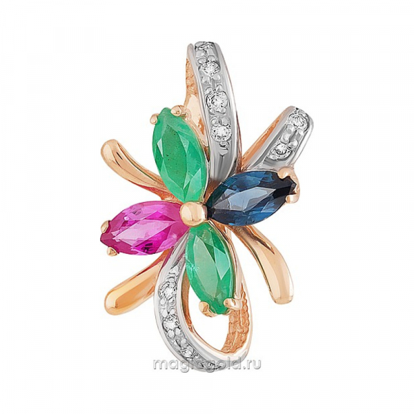 Золотая подвеска c драгоценными вставками и бриллиантом № 156464