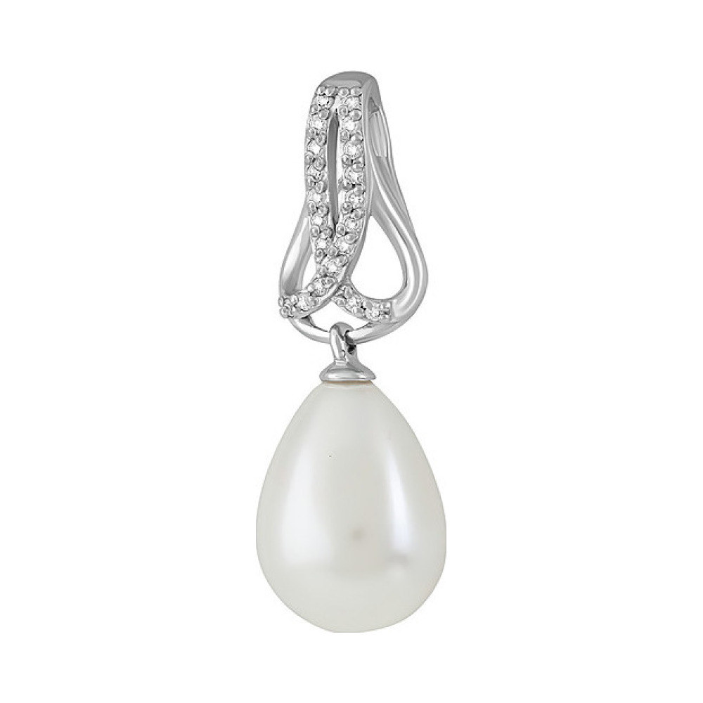 Серебряная подвеска с перламутровым жемчугом и фианитом № 135488