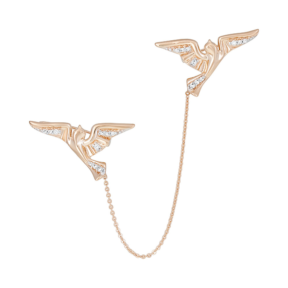 Золотая брошь с фианитами № 129109