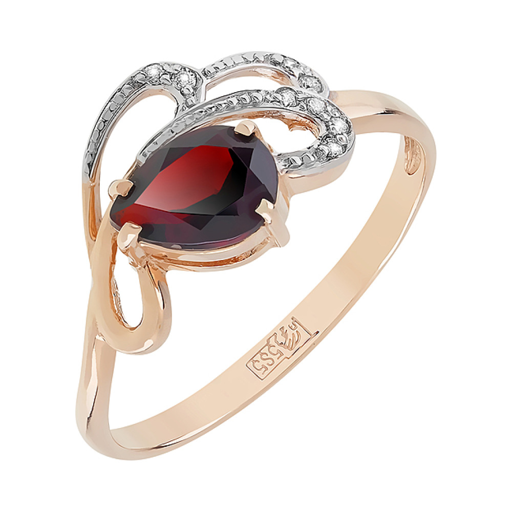 Золотое кольцо с гранатом и фианитом № 83264