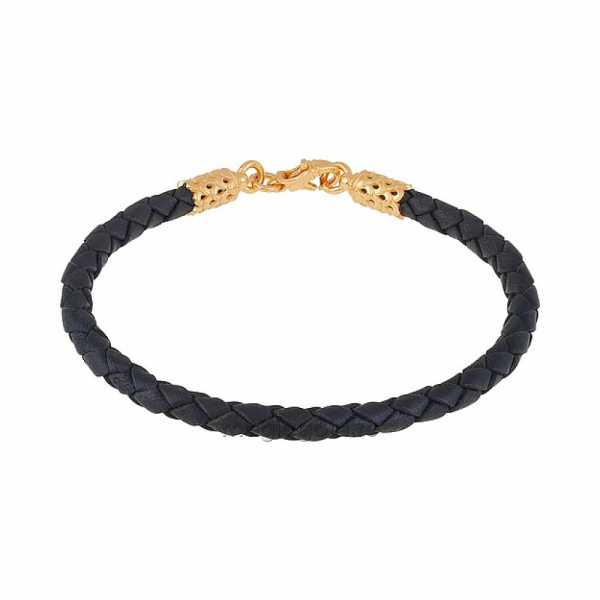 Серебряный браслет плетеный кожаный № 159722