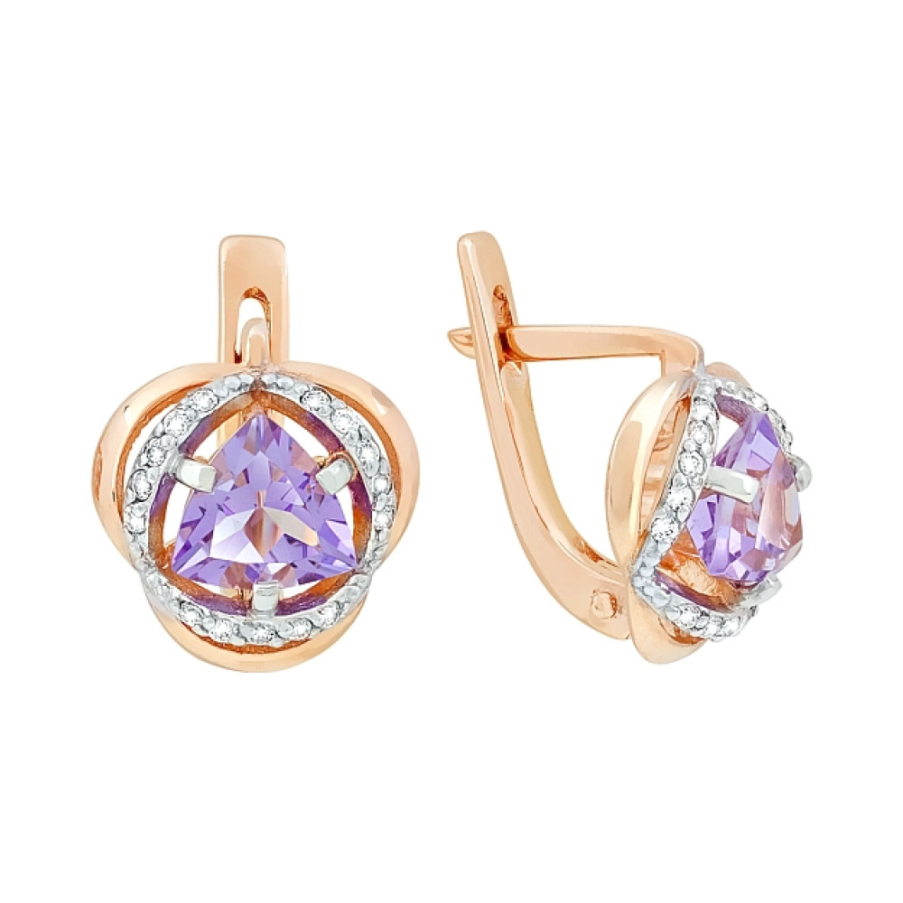 Золотые серьги с аметистом и фианитом № 117561