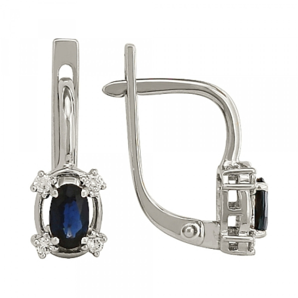 Золотые серьги с бриллиантом и сапфиром № 84913