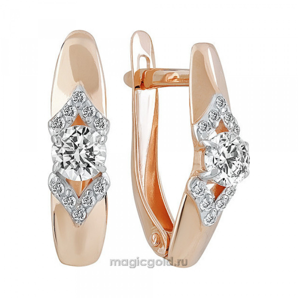 Золотые серьги с кристаллом swarovski и фианитом № 141994