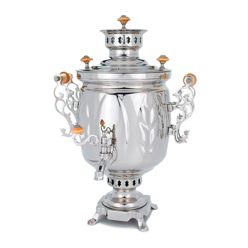 Фотография самовар жаровой "банка", 5 литров,  никелированный №1